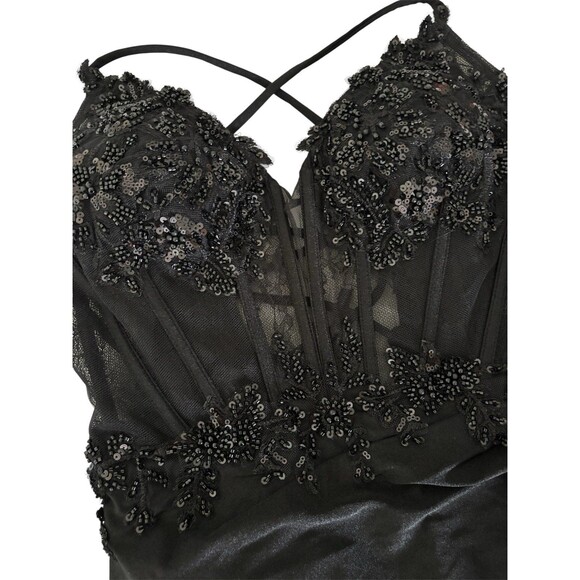 Windsor Millie Satin Sequin Lace-Up Mini Homecoming Formal Black Dress XS NEW - Picture 8 of 11